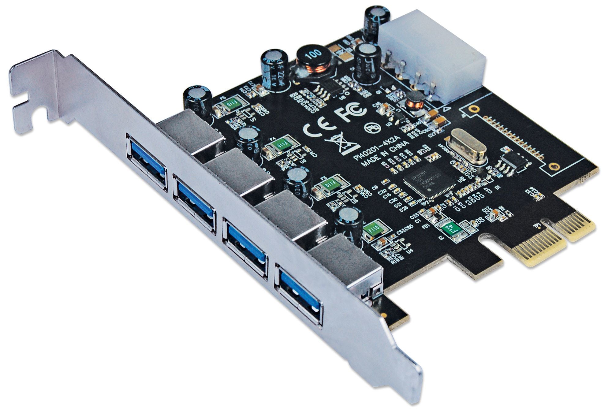 152891 Tarjeta PCI express USB 3.0 de 4 puertos - soporte de perfil estándar, añade cuatro puertos alineados SuperSpeed USB externos. 152891 Tarjeta PCI express USB 3.0 de 4 puertos - soporte de perfil estándar, añade cuatro puertos alineados SuperSpeed USB externos.